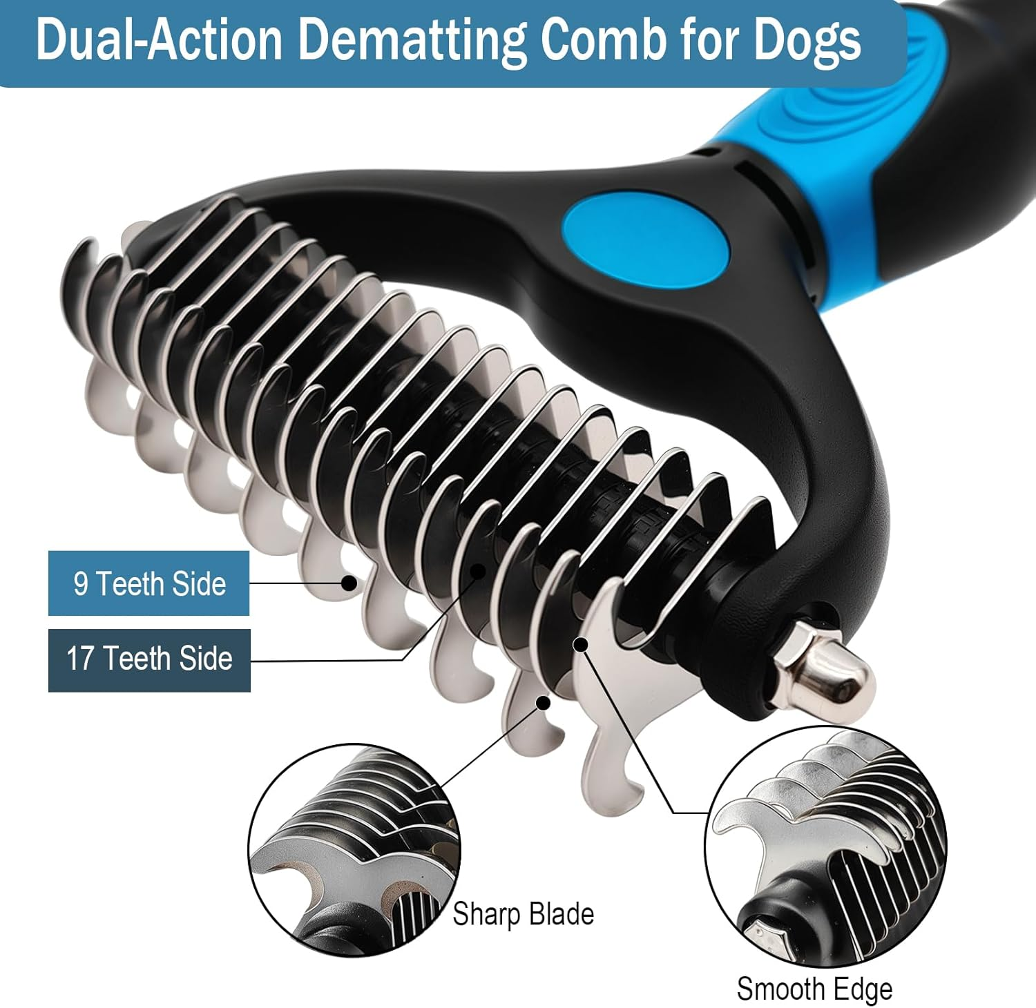 Dog Brush for Shedding | 3PCS Dog Grooming Brush Kit Including Double-Sided Dematting Comb | Self-Cleaning | Bath Brush | Suitable for Long & Short Haired Dogs | Cats(Blue) image number 3