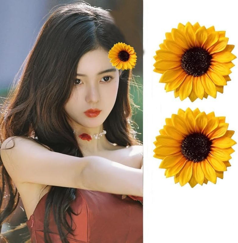 2 Yellow Sunflower Hair Clips Flower Hair Clips Beach Holiday Accessories Sunflower Hair Pins Clips and Hair Clips image number 1