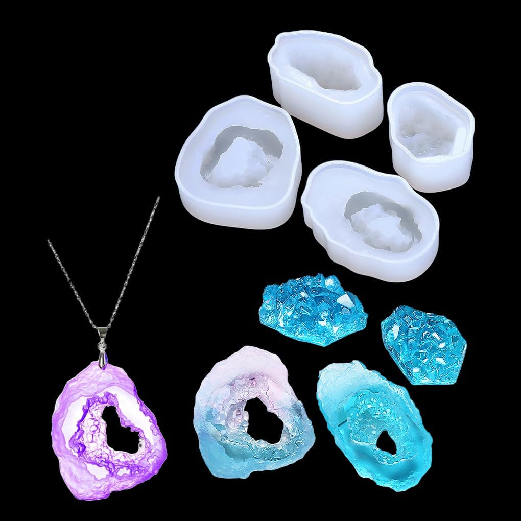 Fineinno 11 PCS Crystal Cluster Molds Set Quartz Rock Silicone Resin Mould Crystal Column Icicle Iceberg Epoxy Resin Molds with Different Shapes for Making Epoxy Druzy Stone, Rocks, Gems