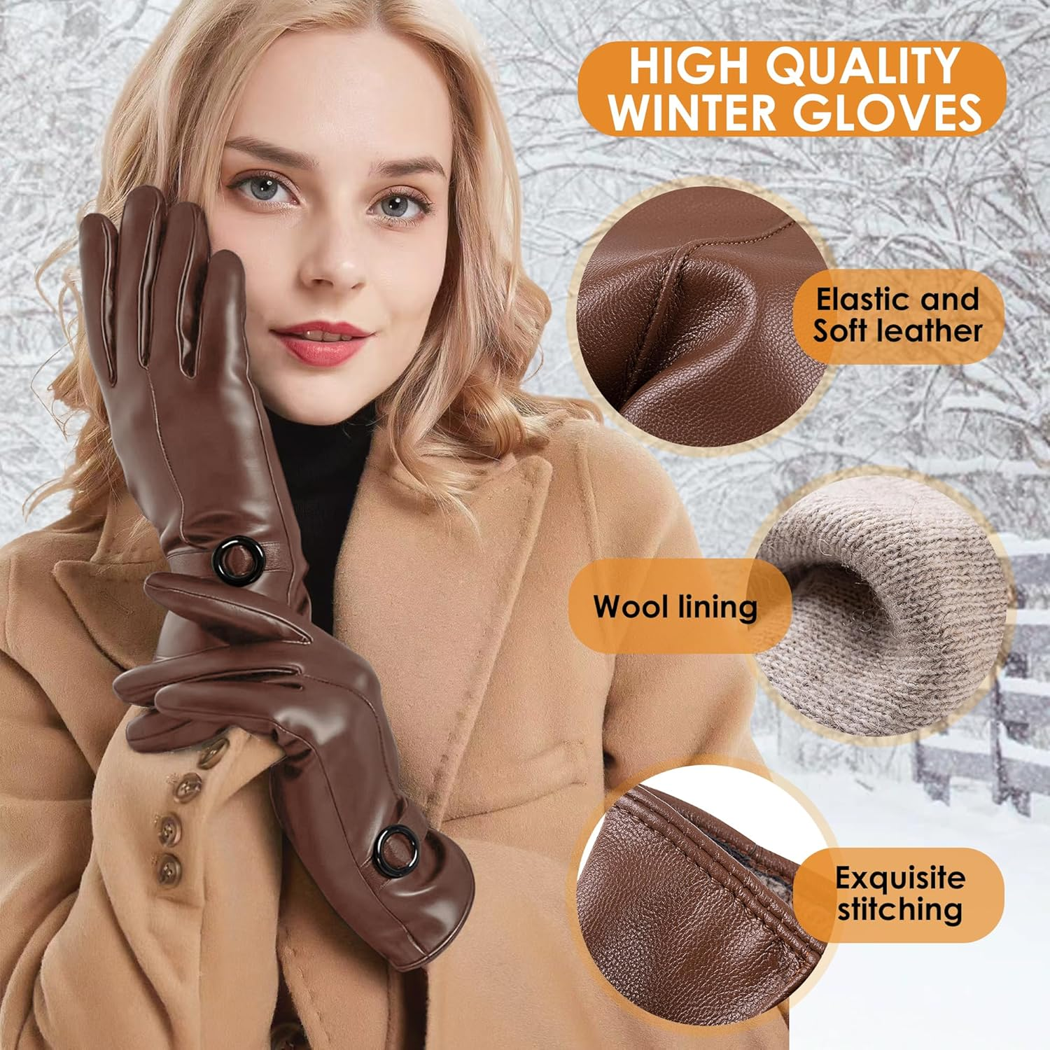 Womens Winter Leather Touchscreen Texting Warm Driving Lambskin Gloves 100% Pure image number 4
