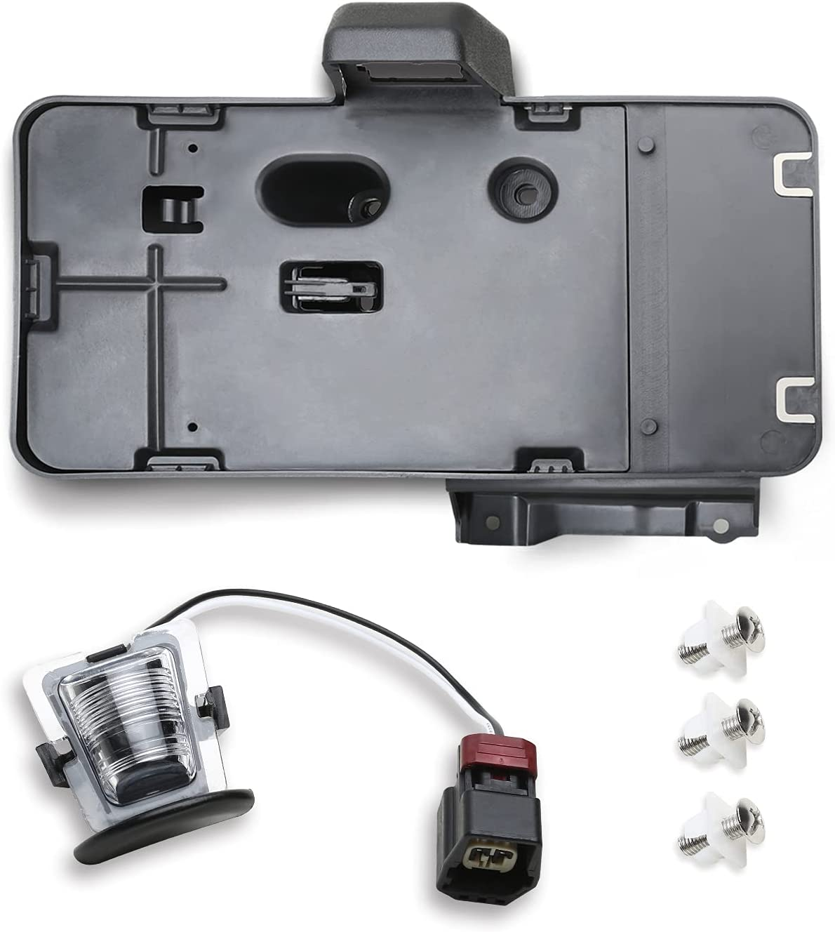 MITZONE Backup License Plate Frame Holder Bracket Assembly with Light Lamp Black Rear Compatible with 2007-2018 Jeep Wrangler JK Accessories Replacs# 68064720AA