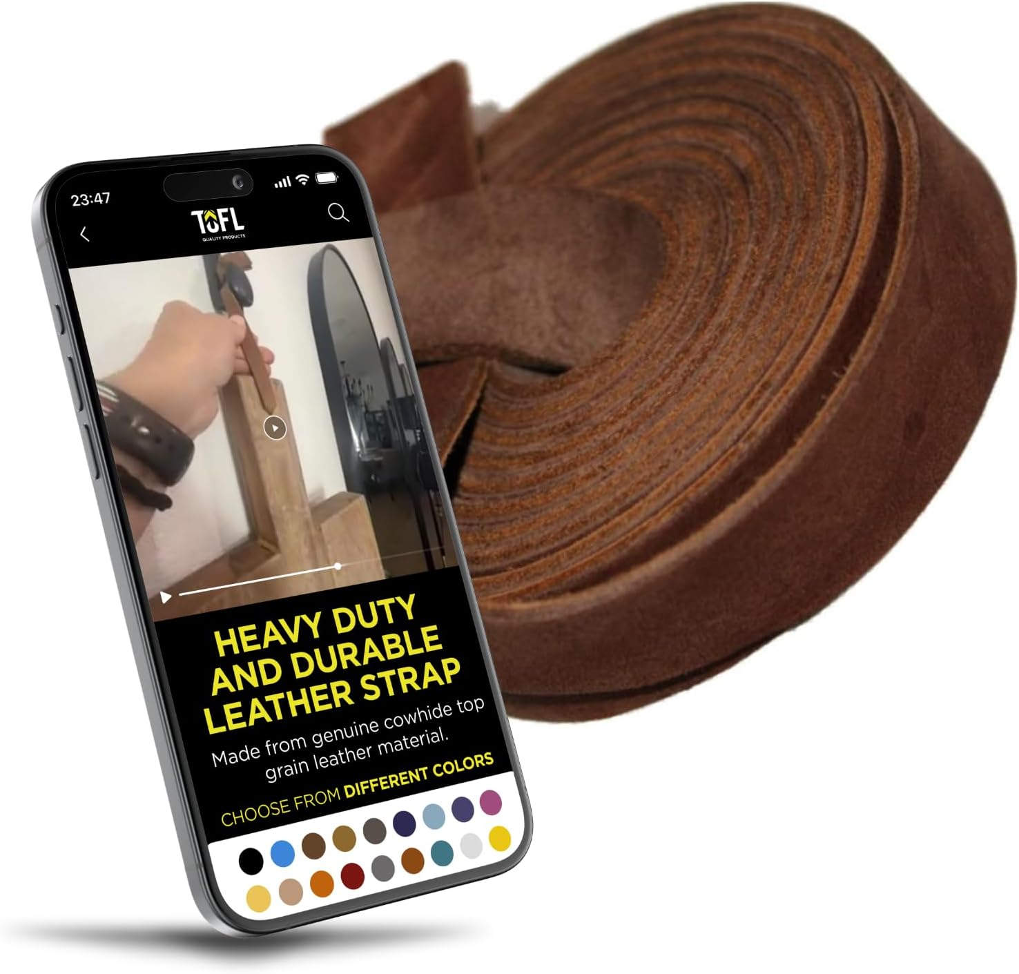 TOFL Leather Strap Medium Brown ? Inch Wide 72 Inches Long image number 6