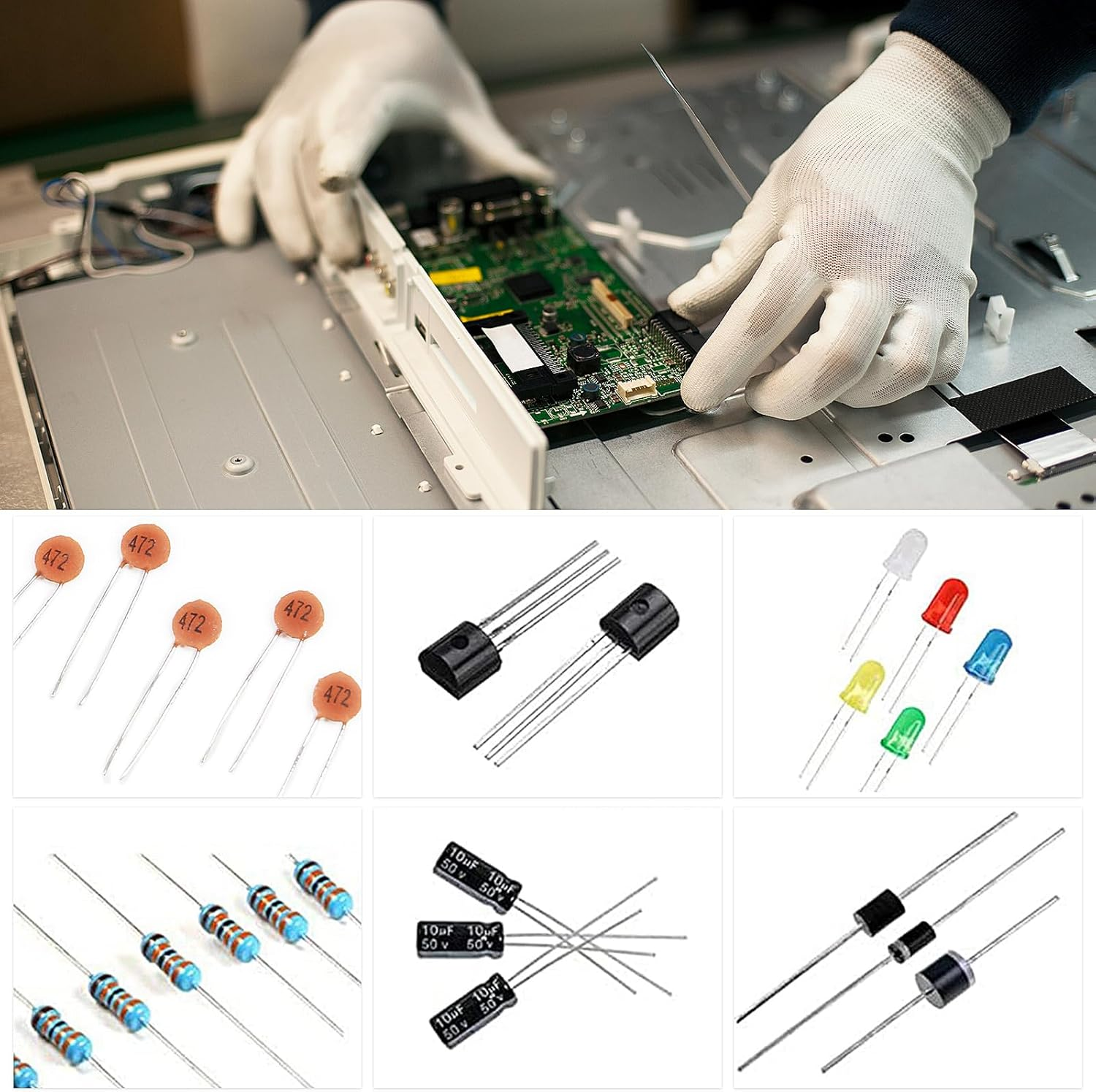 1400Pcs Basic Electronics Component Assortment Kit, Electrolytic Capacitor, Ceramic Capacitor, LED Diode, Common Diode, Resistor, Transistor Component for Arduino, Electronic DIY Project