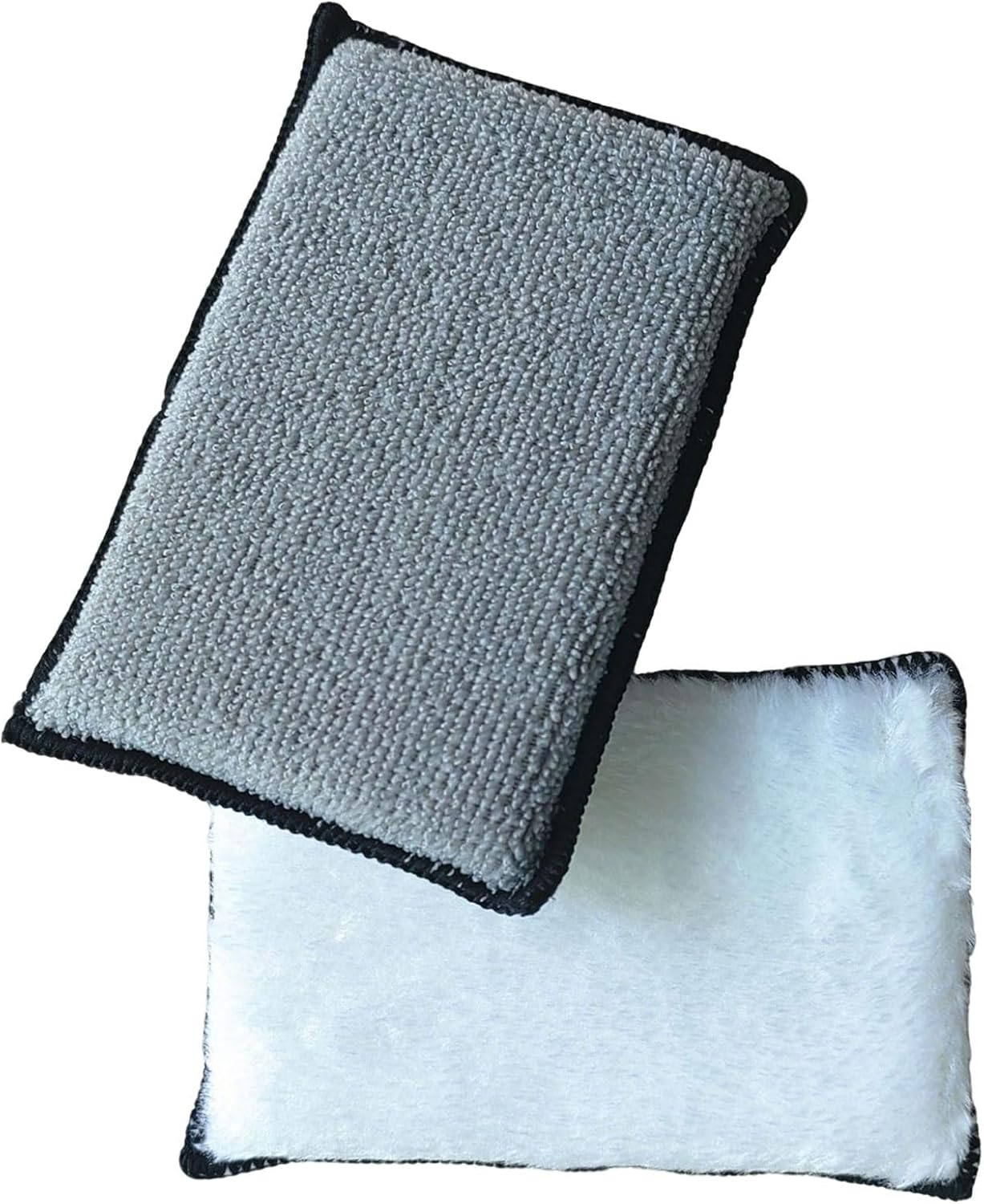 Microfiber Car Interior Scrubbing Sponges, 5 X 3 Inch, Reusable Auto Detailing Pads for Leather, Plastic, Vinyl Upholstery, 2 Pieces, Grey and White image number 2