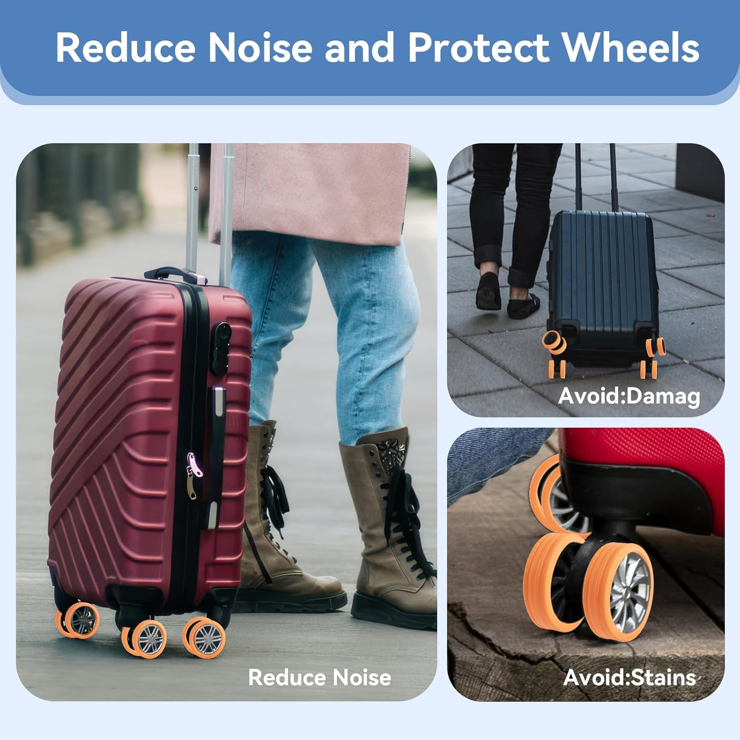 OKAMMY Luggage Wheels Protection Silicone Suitcase Cover - Noise Cancelling Travel Bag Rolling Wheels - Reliable Travel Suitcase Wheel Cover - Durable Tyre Protective Covers for Luggage Bags - 8Pcs image number 5