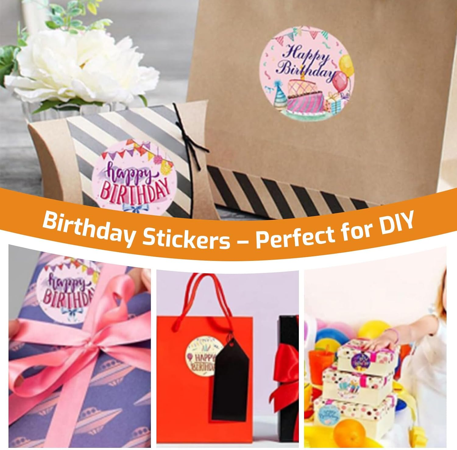 Lyvixora 500Pcs Happy Birthday Stickers Roll - Multi-Styles Cute Sticker Labels for Party Decorations, DIY Cards, Gift Wrapping & Classroom Activities - Adhesive Seals for Balloons, Cakes, Boxes​​ image number 2