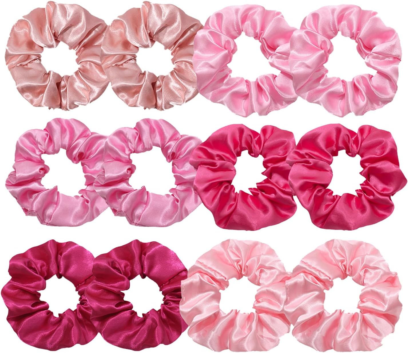 12 Pcs Pink Satin Silk Scrunchies Set Blush Hair Ties Soft Elastic Ponytail Holders Hair Bands for Women Girls Gentle Hair Accessories image number 3