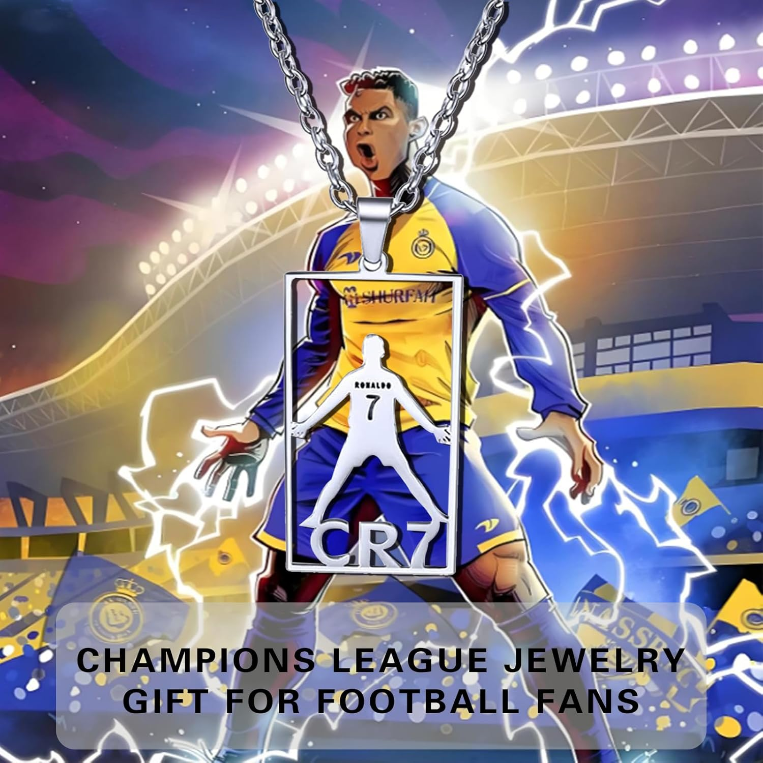 TOOGABBIE Football Star Bracelet Pendant Necklace Set, Adjustable Stainless Steel Necklace Silicone Football Bracelet for Men, Champions League Jewelry Football Fans image number 3