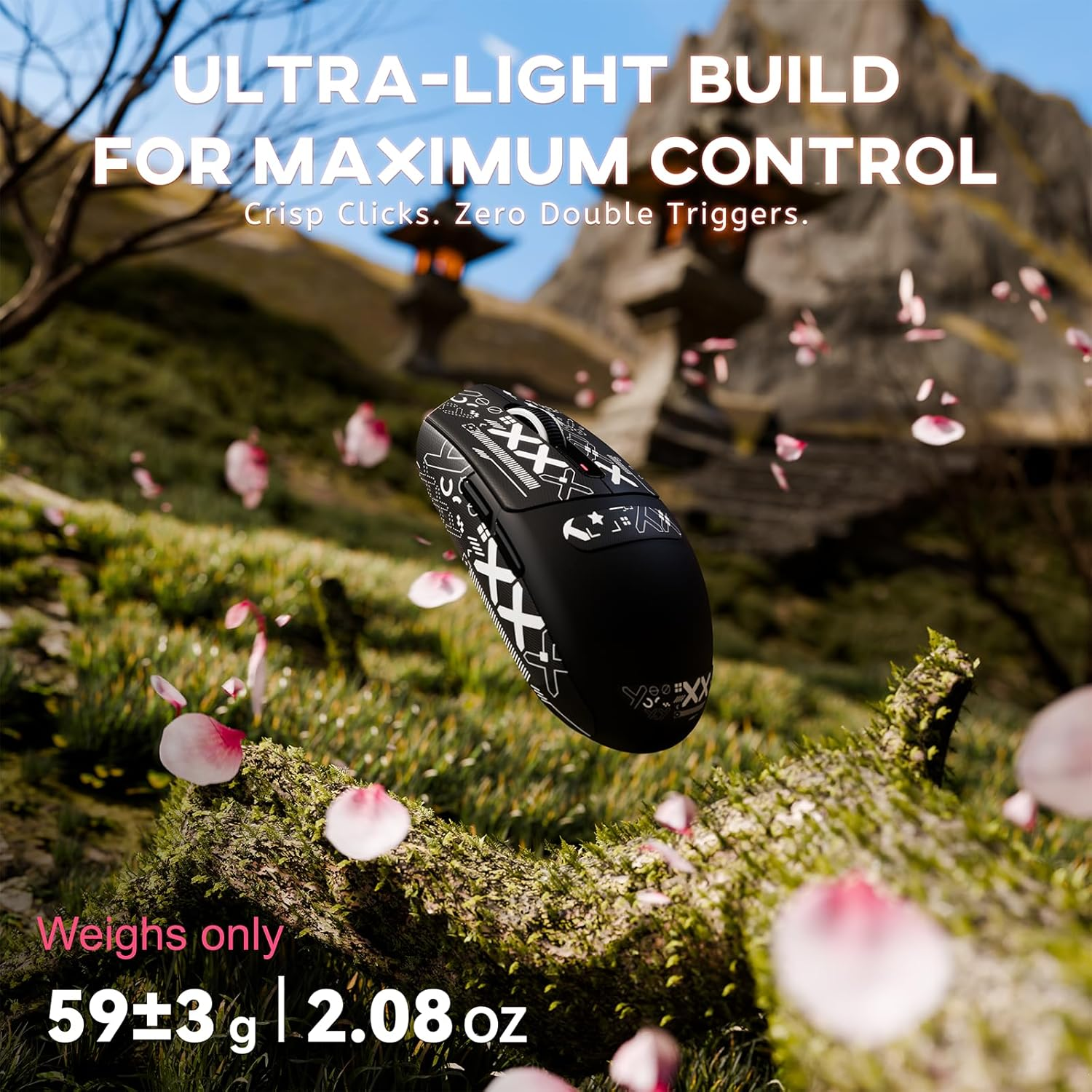 ATTACK SHARK G3 Wireless Gaming Mouse,Tri-Mode 2.4G/BT5.2/USB-C Gaming Mouse,Paw3311 Sensor,25,000 Dpi,59G Lightweight,5 Programmable Buttons,500Mah Rechargeable Gaming Mice,Pc/Mac(Black&Sticker) - Berry Red Griptape image number 3