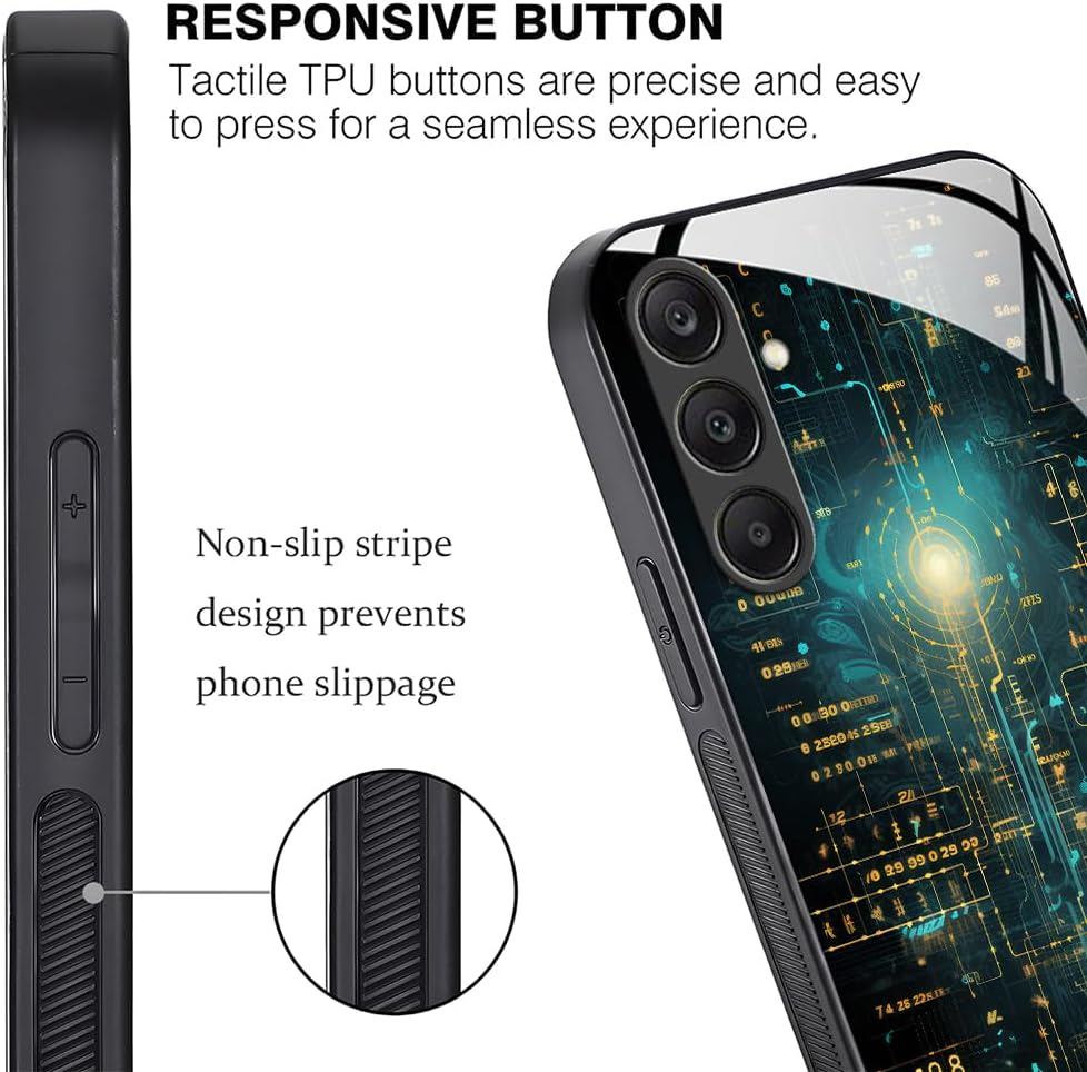 YUXING Case for Samsung Galaxy A56 5G - Abstract Geometry Pattern Design Mobile Phone Case Thin Scratch-Resistant Glass Back Non-Slip Shockproof Protective Case (Cyberpunk)