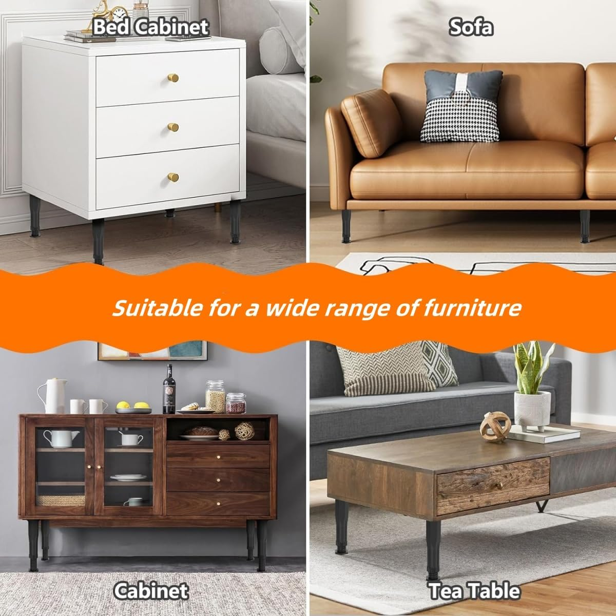 Adjustable Height Bed Legs Heavy Duty - 13.5-22 CM Frame Support Legs & Center Support for Mattress Foundation, Platform Base, Queen/King Size - Furniture Legs (4Pcs) image number 5