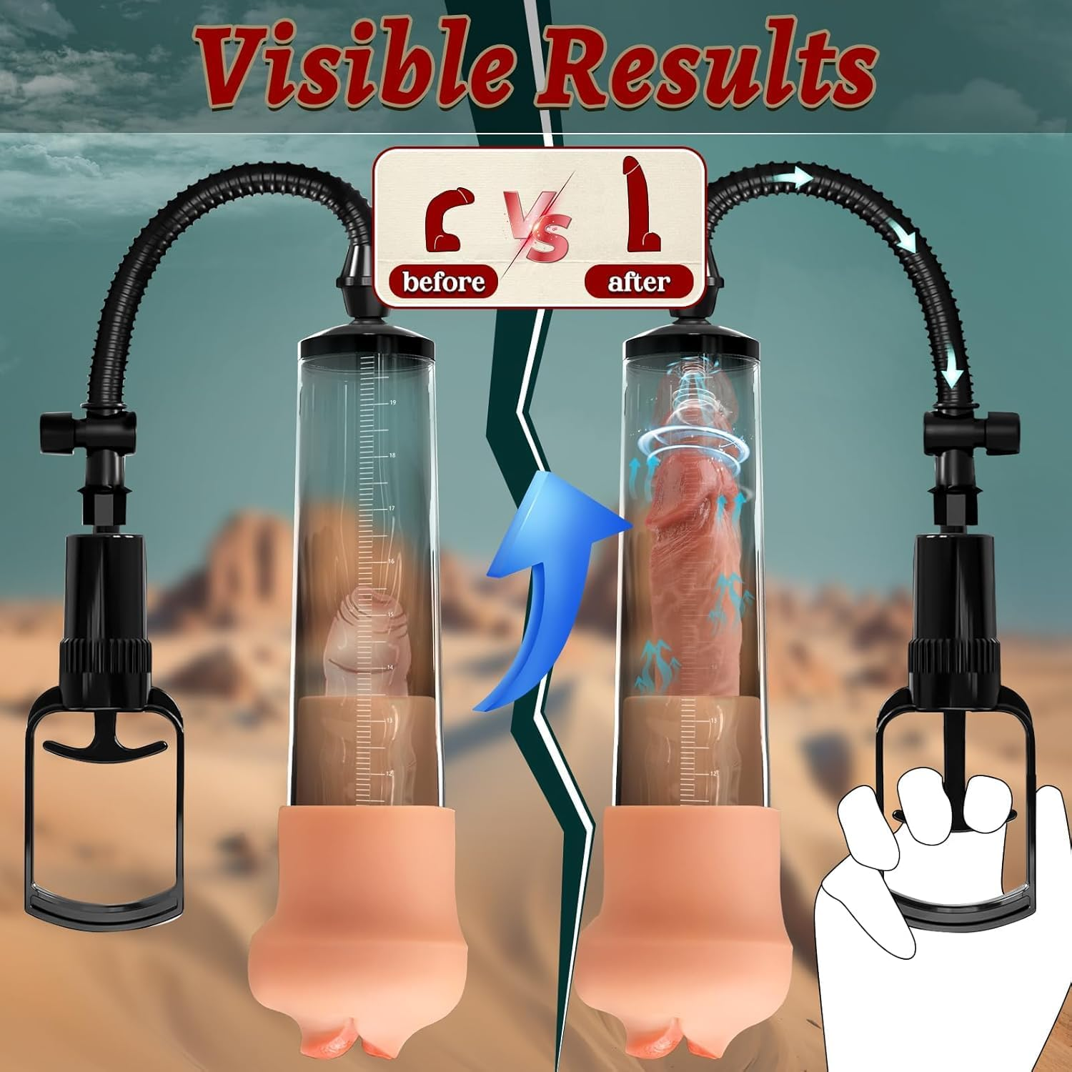 Penis Pump with Realistic Mouth,Riotor Manual Vacuum Penis Extender Masturbator, Male Sex Toys Sexual Stimulation Device for Erection, Ed,Adult Male Sex Toys for Men (Deep Black) image number 2