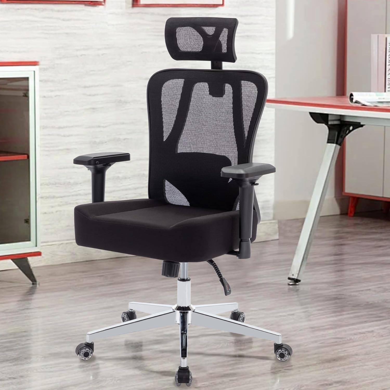 Ergonomic Office Chair,Computer Chair Big and Tall Computer Desk Chair with 4D Armrest,Heavy Duty Mesh Office Chair with Adjustable Lumbar Support with Upgraded Caster Wheels with Headrest image number 6