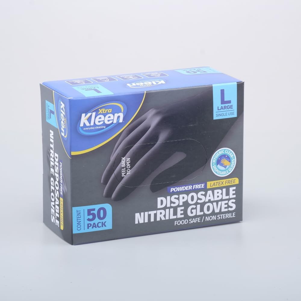 Xtra Kleen Nitrile Powder Free Disposable Gloves, Black, Large (Pack of 50) image number 3