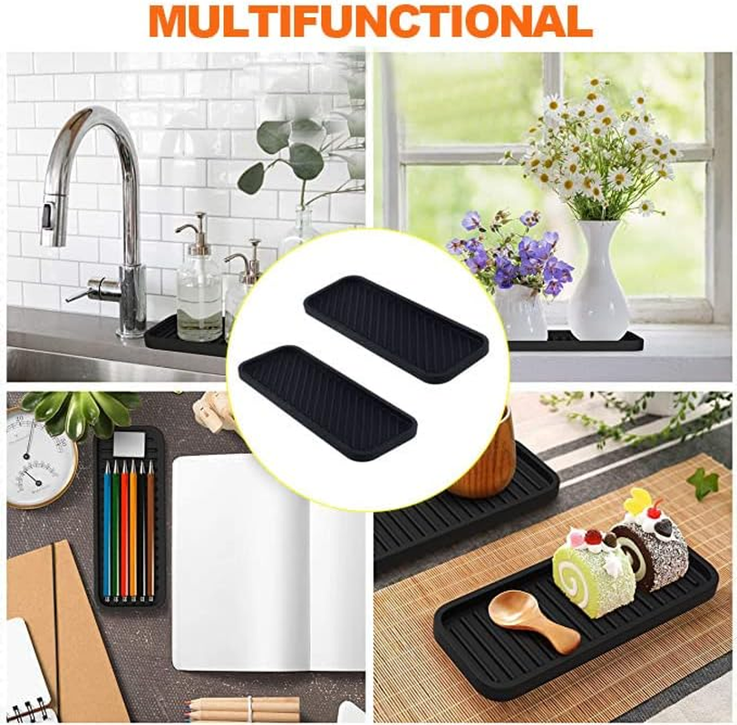 2 Pack Thick Silicone Sponge Holder Kitchen Silicone Soap Tray Sink Tray Bathroom Sink Organizer for Sponge Dish Caddy Dispenser Scrubber Spoon Holder and Other Dishwashing Accessories (Black) image number 6