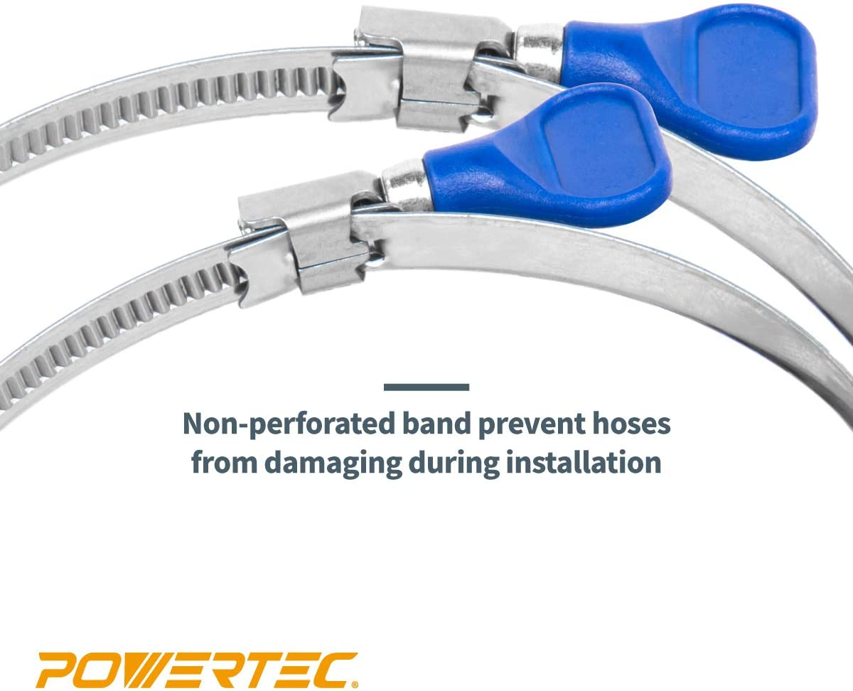 POWERTEC 70332 3 Inch Key Hose Clamp, Thumb Screw Key Adjustable Stainless Steel Hose Clamps for Dust Collection, Dust Collector and Dryer Vent Hose, Pipe Clamp, RV Clamp, Worm Gear Clamp, 5 Pack image number 2