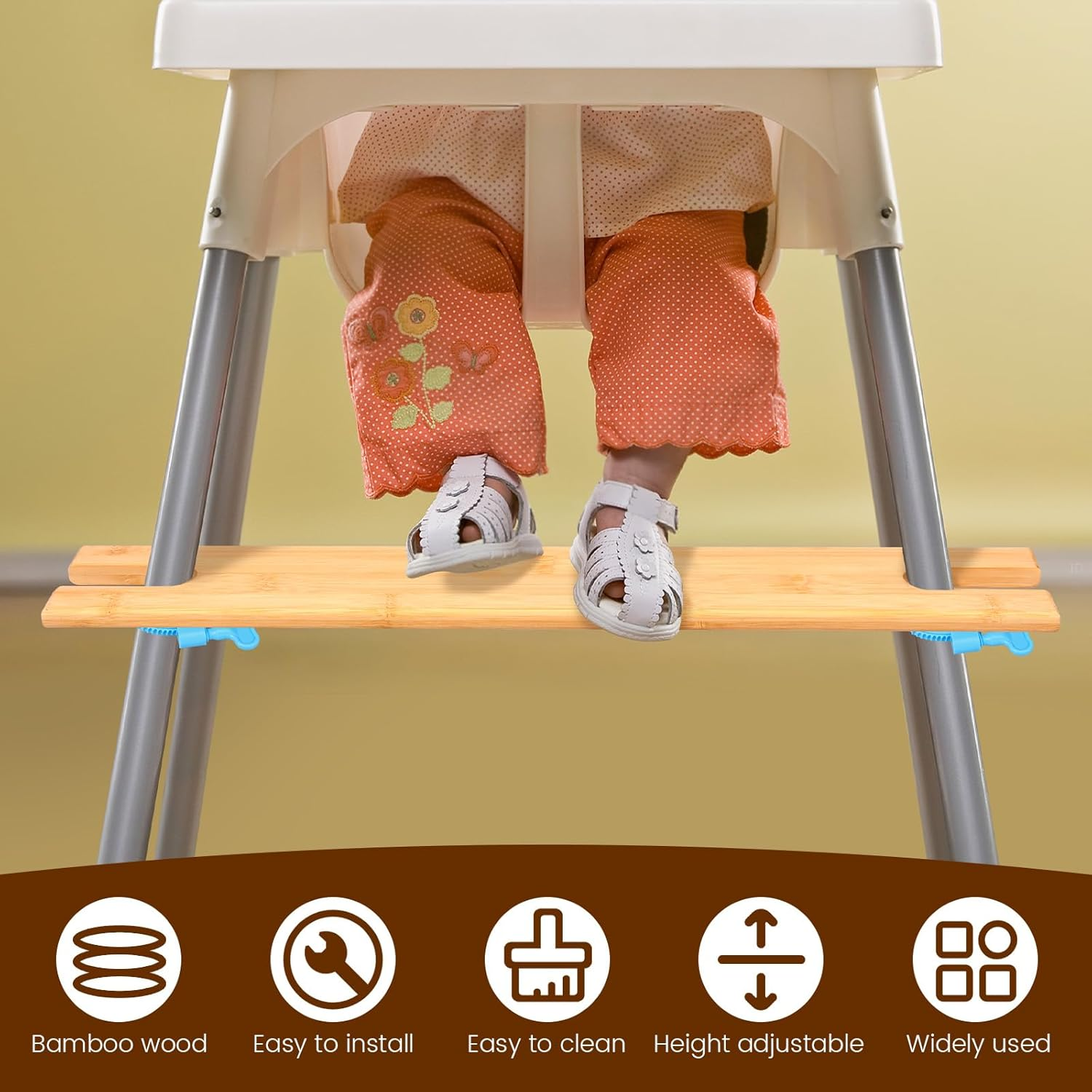 2Pack Baby High Chair Foot Rest Universal Bamboo High Chair Footrest Adjustable Height with Rubber Ring Compatible for Most Highchairs (Color B) - Color B image number 5