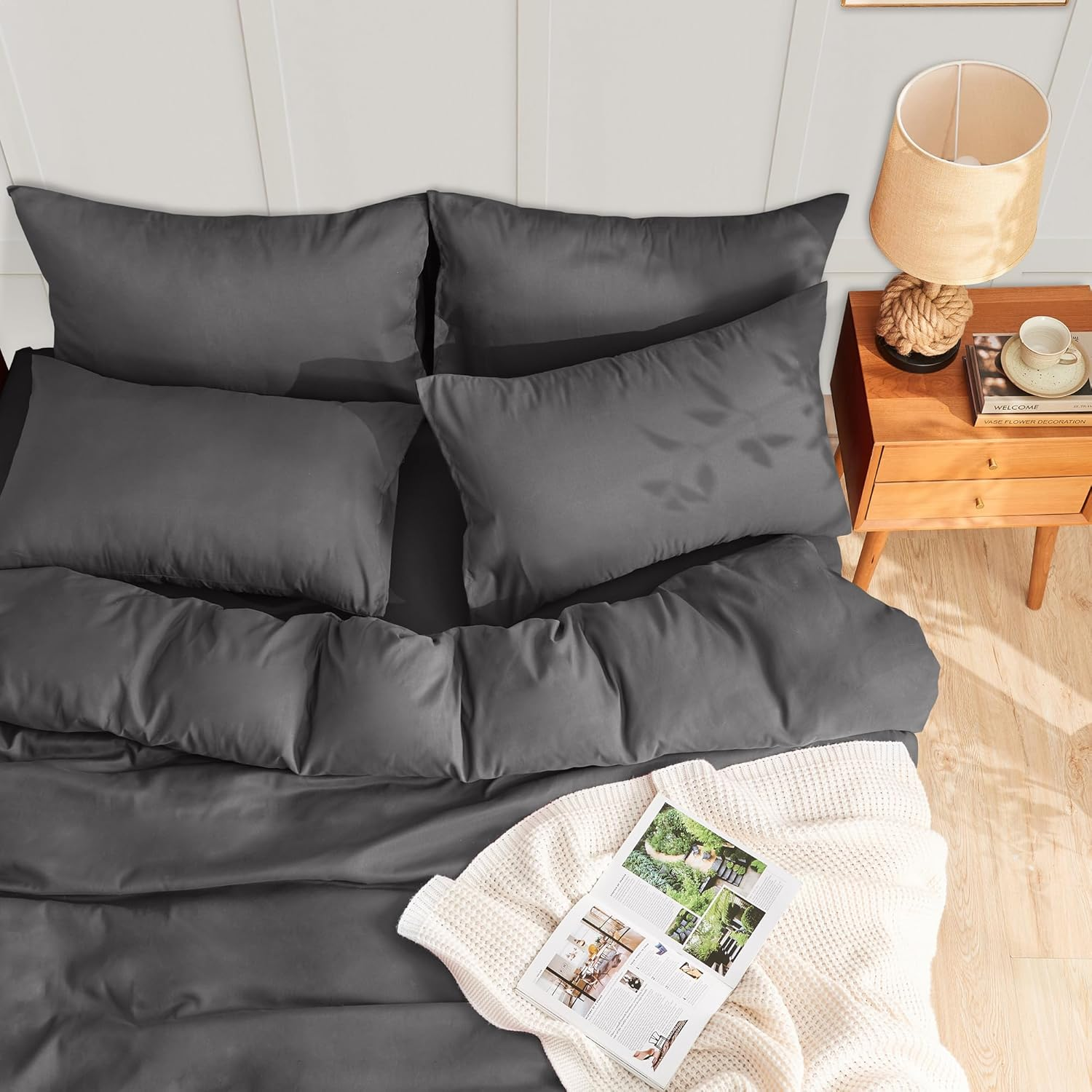 LINENOVA Quilt Cover Set Double Size - Brushed Microfiber 1200TC Super Soft Duvet Cover Set 3 Pieces with Button Closure, 1 Duvet Cover and 2 Pillowcases(Double Size, Dark Grey) image number 5