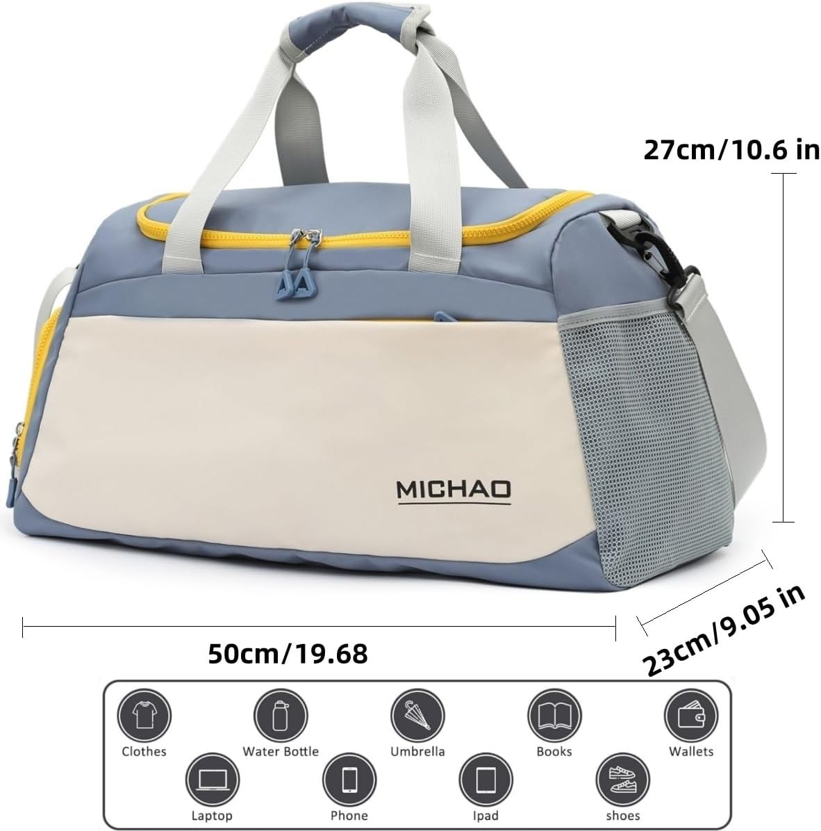 Gym Bag for Women Men,Waterproof Travel Duffle Carry on Shoulder Weekender Overnight Bag with Shoe Compartment & Wet Pocket, Tote Travel, Workout, Sport.Blue image number 1