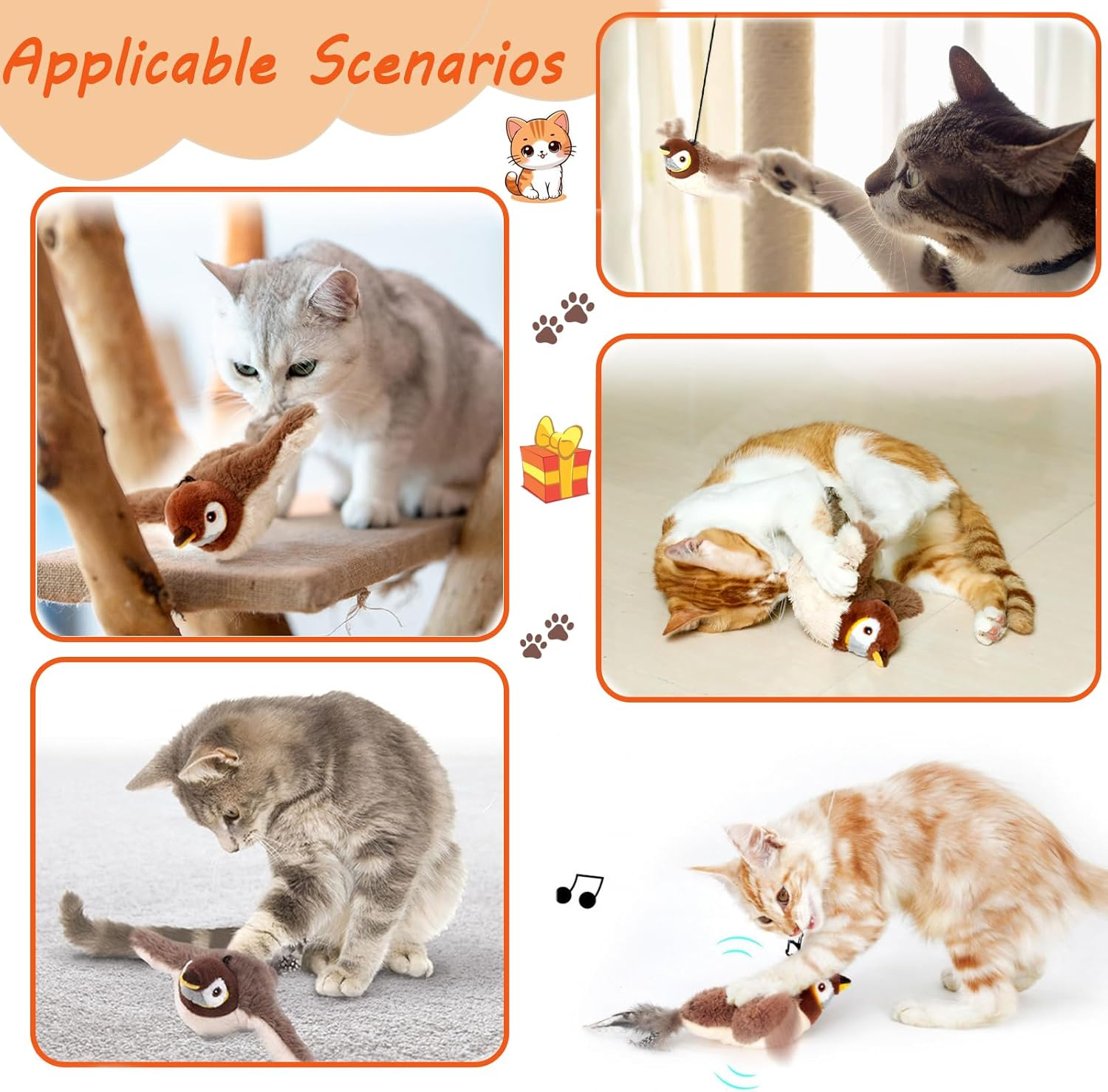 Bestek Flappy Bird Cat Toy(No Flying),Simulated Flapping Wings&Chirping Flying Bird Cat Toy,Rechargeable,Interactive Catnip Toys for Indoor Oudoor,Kittens and Small Dog image number 1