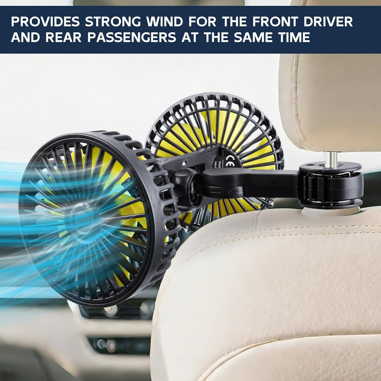 XOOL Car Fans for Backseat - Dual Head USB Cooling Car Fan for Kids, 360&deg; Rotatable Car Rear Headrest Fan, Air Circulation Fan with Adjustable Clip for Vehicles SUV RV Truck image number 6