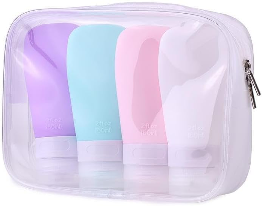JZS Portable Travel Bottles, 4 Pack 90Ml Silicone, White, Cylindrical, TSA Approved, Leak Proof, Refillable, Squeezable