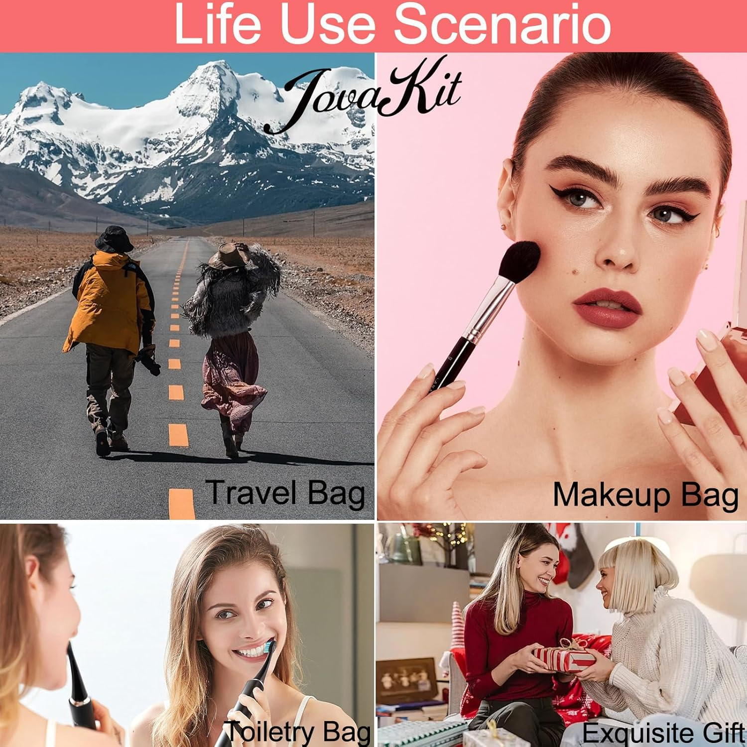 JOVAKIT Small Portable Silicone Makeup Bag for Women Girls, Travel Waterproof Toiletry Cosmetic Bag Gifts for Women, Zipper Closure Makeup Case with Handle, Black image number 3