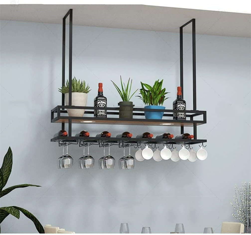 Ceiling Wine Glass Racks Industrial Vintage Metal Bar Wine Glass Hanging Rack Upside down Wine Glass Rack Floating Shelf for Home Kitchen (Color : Black, Size : 80 * 30 * 80Cm) image number 6