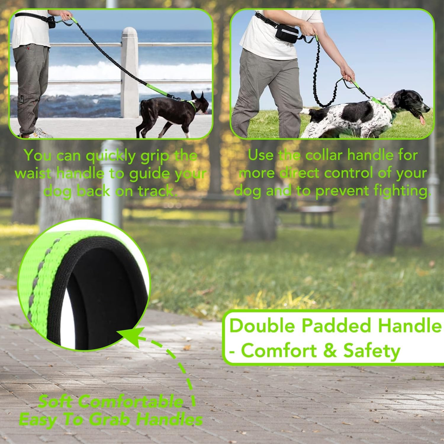 KIKNIN Hands Free Dog Leash with with Pouch-Waist Dog Running Leash with Adjustable Waist Belt & Dual Handle for 2 Medium Dogs, Retractable Reflective Bungee Dog Leash for Jogging Walking Hiking image number 4