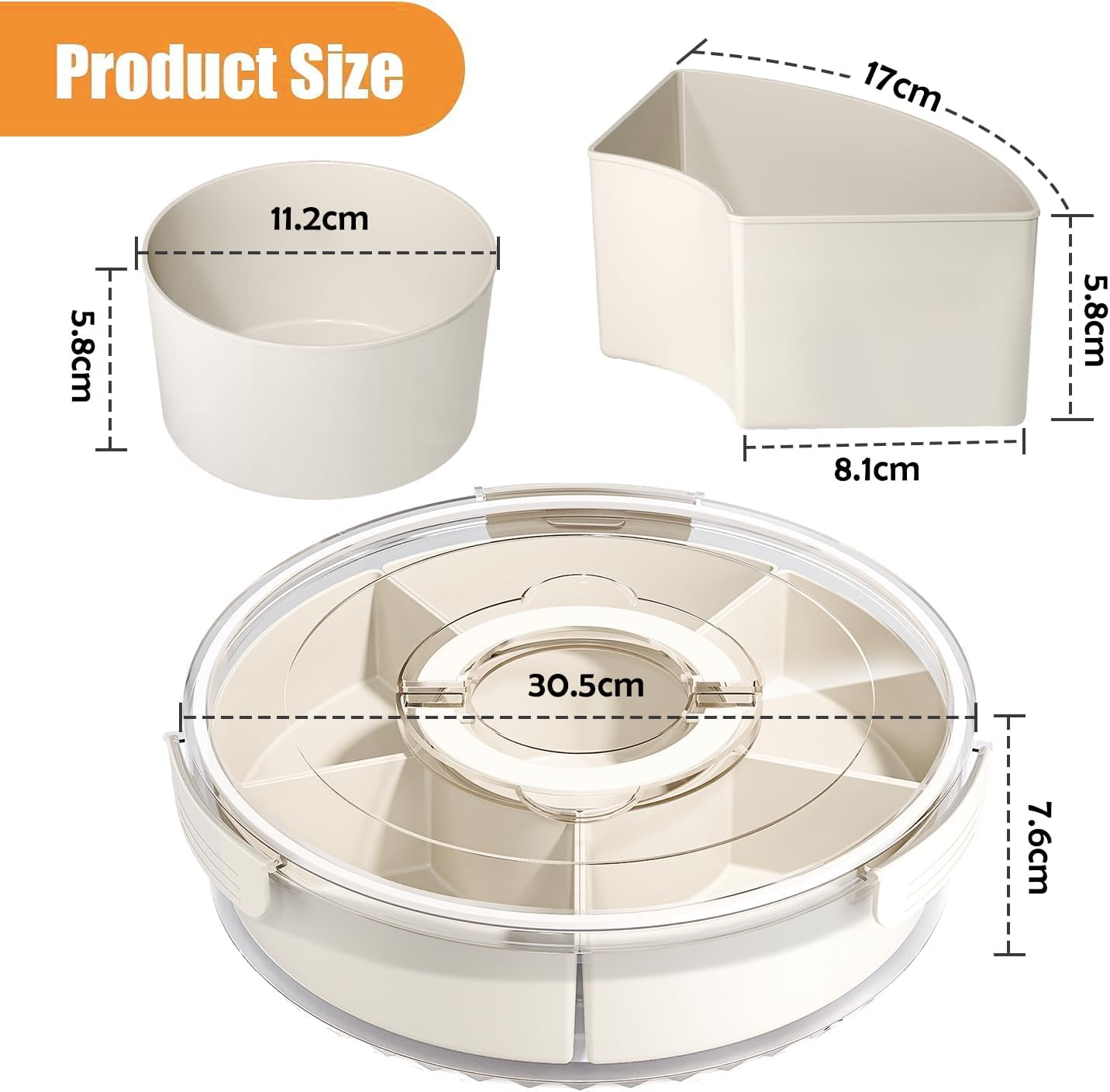 Large Divided Rotating Serving Tray with Lid & Handle, Portable Snackle Box for Fruits Snacks Veggie Charcuterie, Clear Snack Spinner Organizer & Fridge Storage Container for Picnic Travel Beach Party image number 2