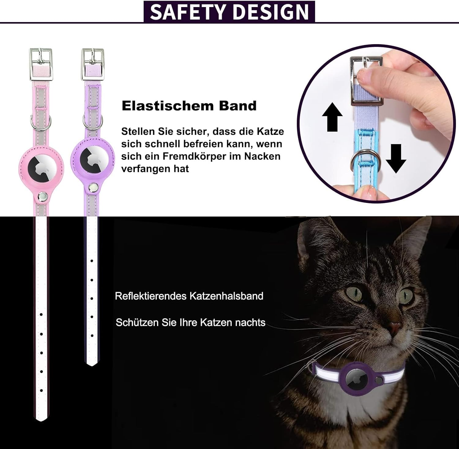 Airtag Cat Collar, Leather Airtag Collar Cat, Reflective Adjustable GPS Cat Collar Airtag Case for Tracking Cat Anti-Loss, Airtag Cat for Large/Medium/Small Cat (XS, Purple) image number 6