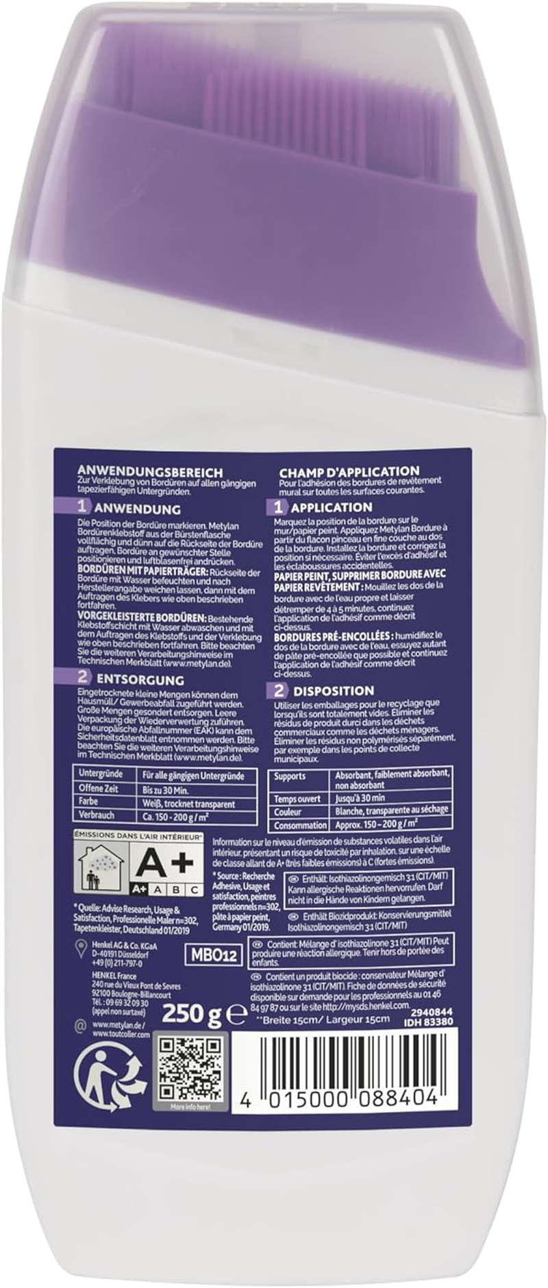 Metylan Border Adhesive, Wallpaper Adhesive for Borders Made of Paper, Fabric, Metal, Vinyl, Strong Adhesive for Secure Adhesive, Easy to Use Adhesive 1 X 250 G