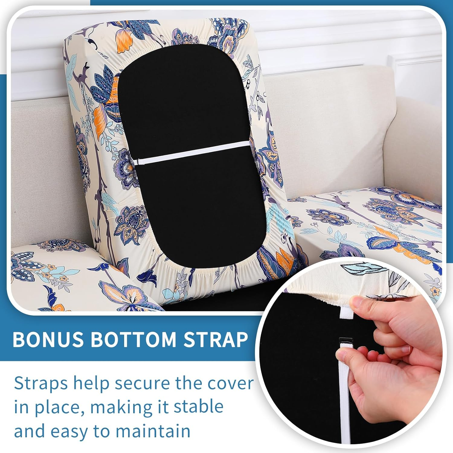 Hyha Printed Couch Cushion Covers, Floral Sofa Covers Washable for Cushion Couch, Stretch Pattern Outdoor Cushion Covers for Patio Furniture with Elastic Bottom(Back Cover L, Vintage Flower) image number 6