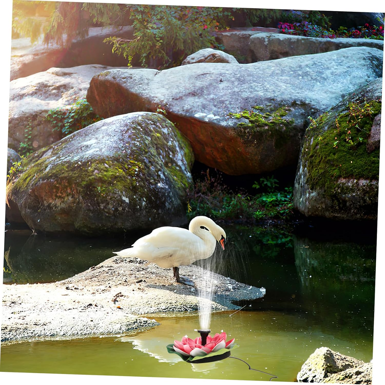 Solar Powered Floating Lotus Fountain Cherry Red Outdoor Garden Pool Decor Energy-Saving Landscaping Water Feature image number 2