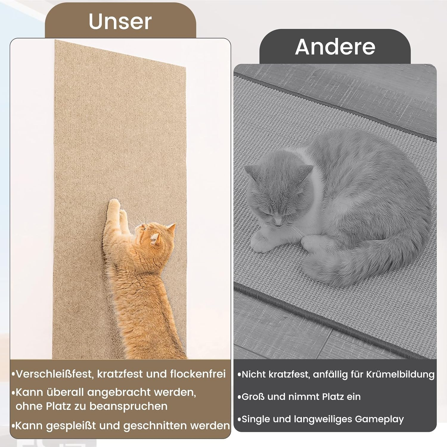 Self-Adhesive Cat Scratching Mat, Cat Wall Scratching Board, DIY Scratching Board, Scratch Protection Sofa Ideal for Scratching Carpet Cats, Cat Scratching Boards, Scratching Wall 200 X 40 Cm (Khaki)