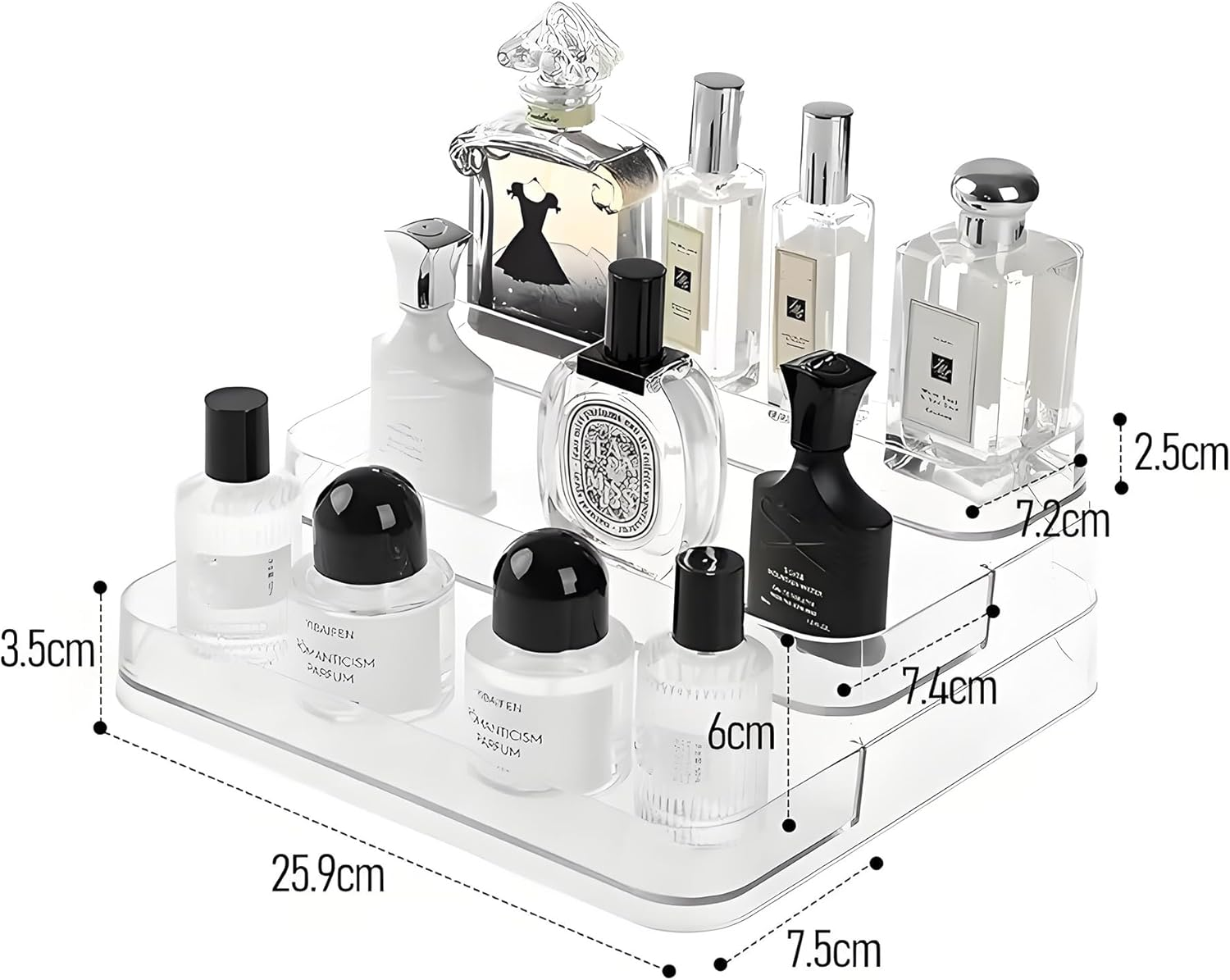 SESLEL Acrylic Perfume Display Stand, Clear Storage Shelf for Fragrance, Cosmetics, and Collectibles, Desktop Organizer