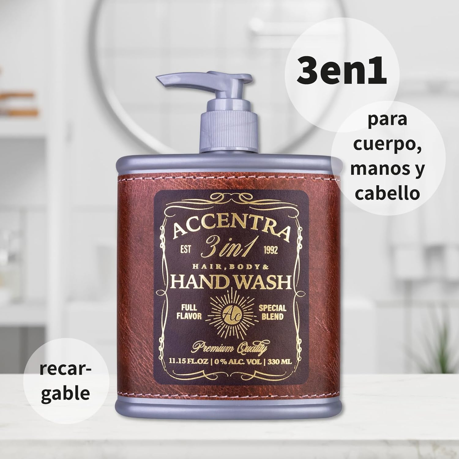 Accentra Whiskey Soap Dispenser, Hand Soap Special Blend in Schnapps Bottle Look, Hip Flask with 330 Ml Hand Soap in Pump Dispenser, Liquid Soap, Fragrance: Birch and Cedar, Gift Idea for Men For image number 5