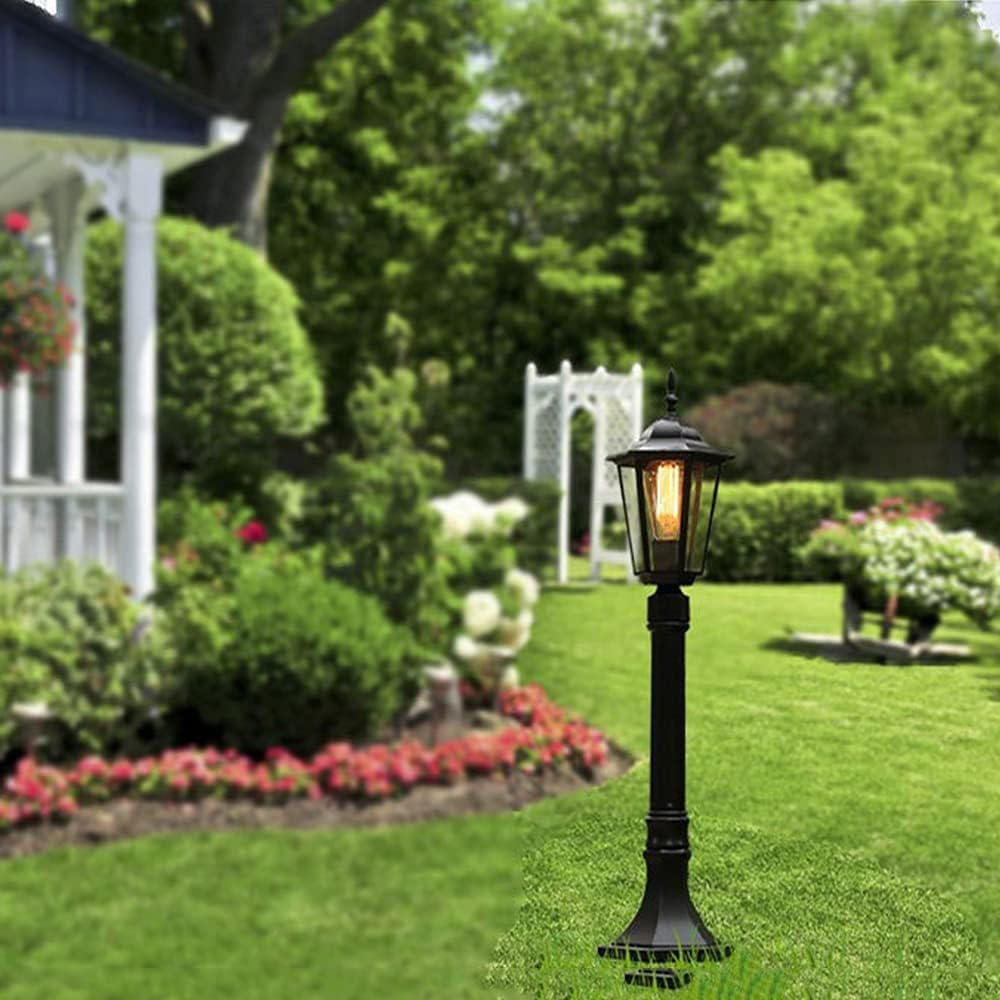 Retro Outdoor Post Light, 80Cm Garden Lamp, Black Metal with Glass Panels, E27 Base (B) image number 1