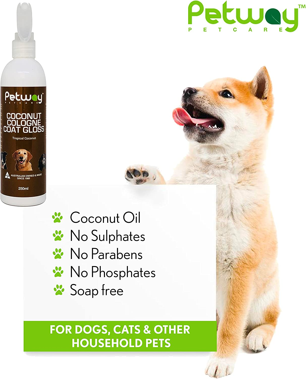 Petway Petcare Coconut Cologne Coat Gloss for Dogs and Puppies, Dog Cologne Spray with Coconut for Conditioning, Dog Gloss with Deodoriser, Pet Odor Eliminator and Dog Spray for Grooming, 250Ml image number 1