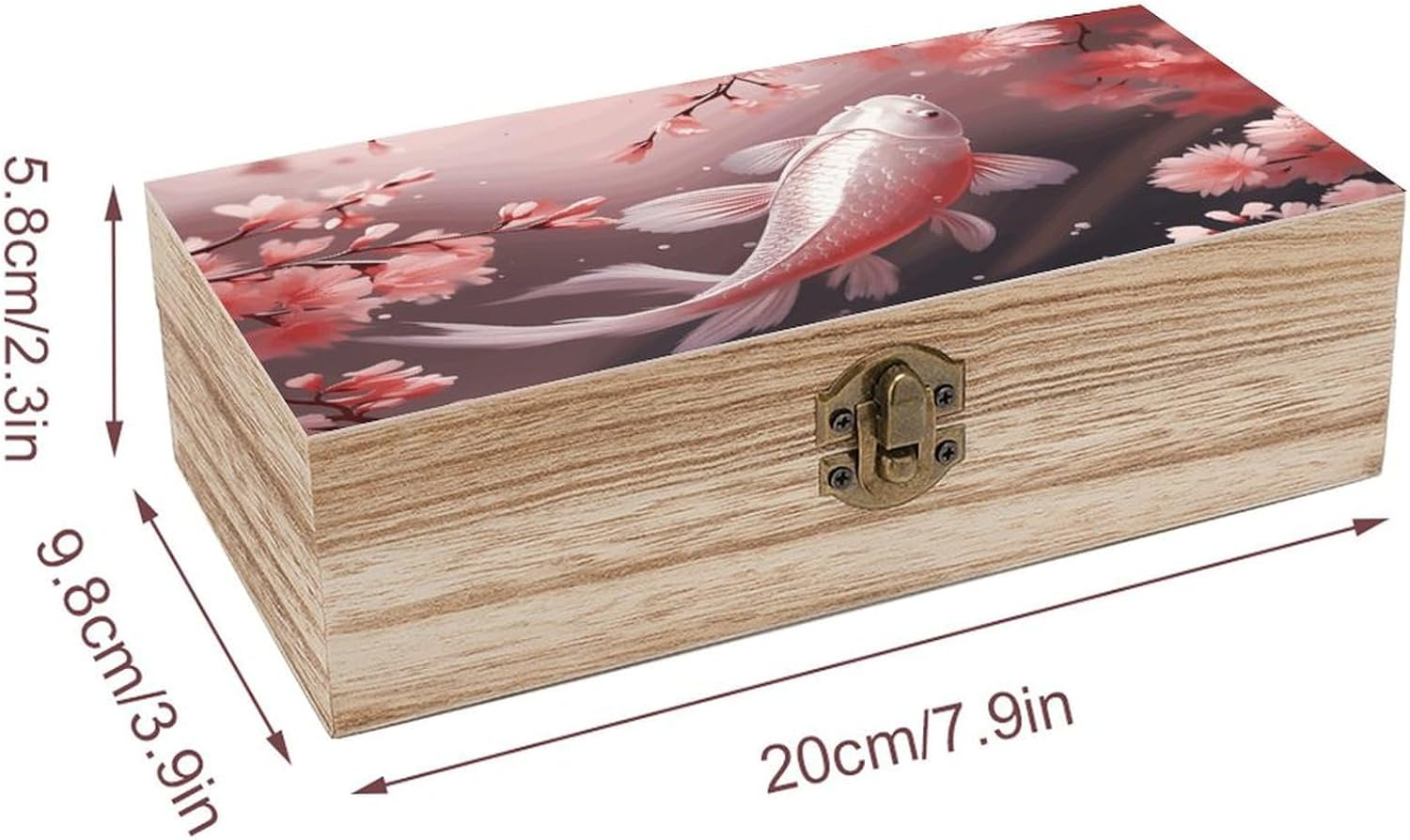 Red Carp Wooden Box Wood Wedding Keepsake Boxes with Lids Small Decorative Boxes Lightweight Wooden Memory Storage Box for Crafts Keepsakes Jewelry Photo Letter Storage image number 3