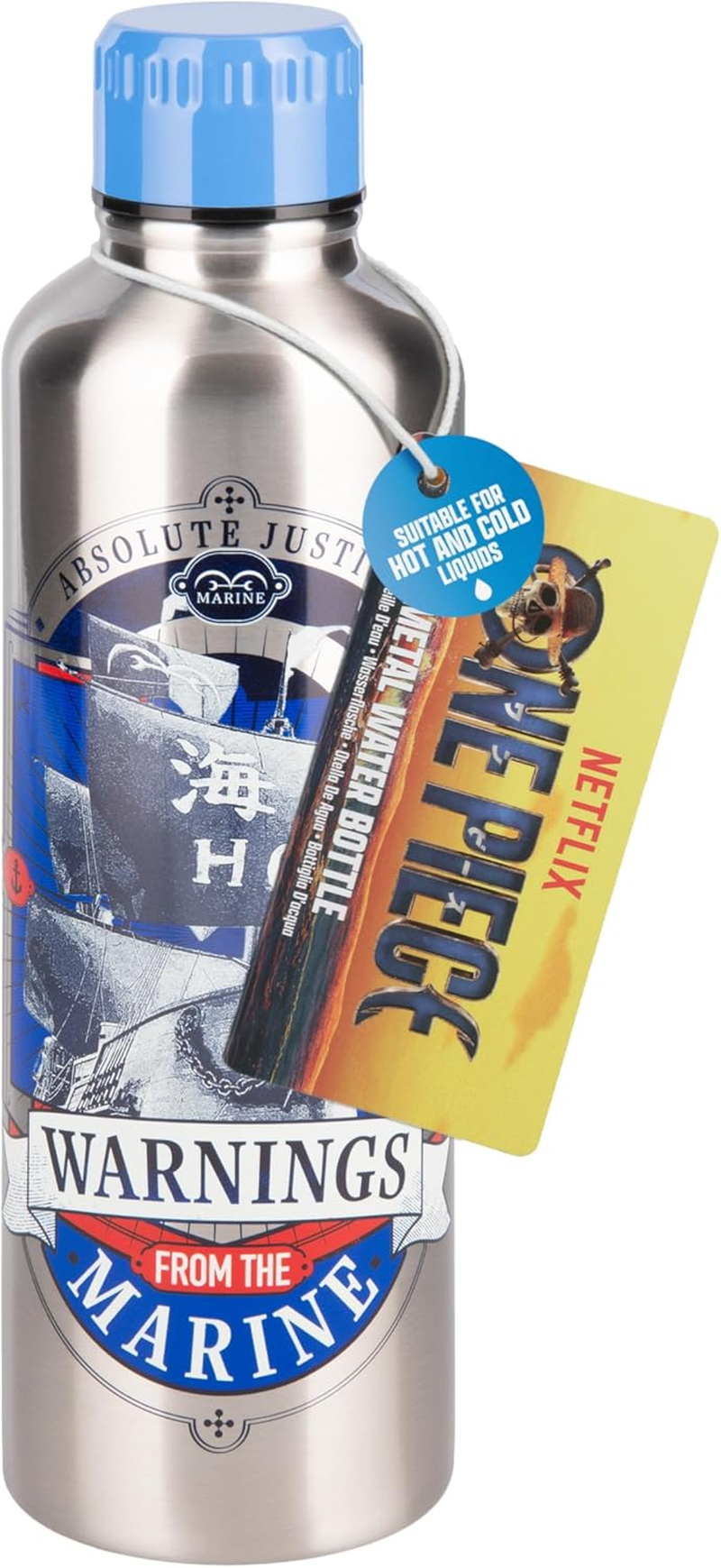 Paladone One Piece Marines Stainless Steel Water Bottle with Screw-Top Lid 500 Ml, Officially Licensed for Anime Fans, Pop Culture Merchandise