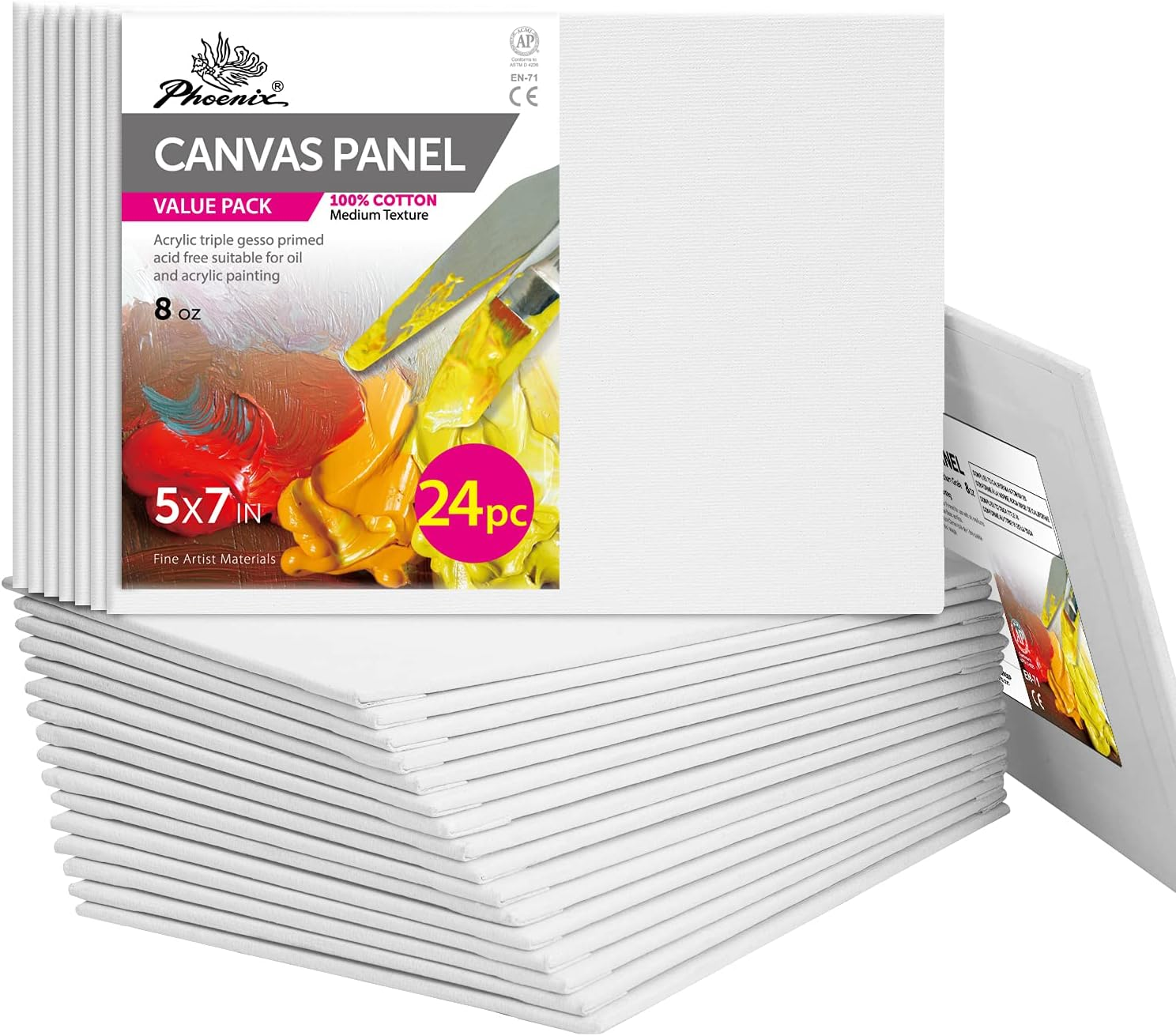 PHOENIX Artist Painting Canvas Panels - 5X7 Inch / 24 Pack - Triple Primed Cotton Canvas Boards for Oil & Acrylic Paint image number 5
