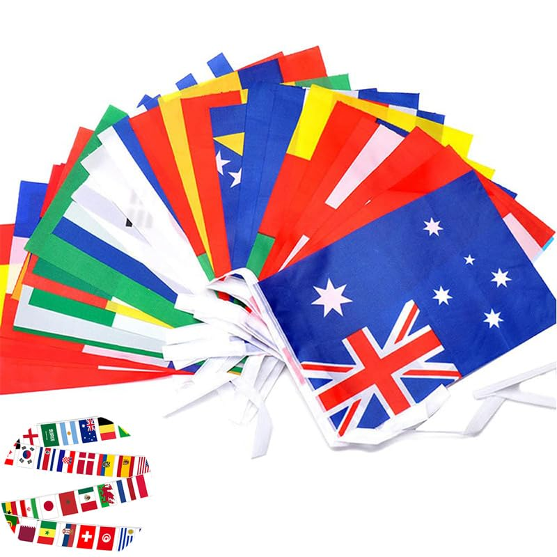 World Flag Banner - 47.5Ft/14.5M 50 Nations Flags Bunting Decoration, Countries Strung Banners for International Events