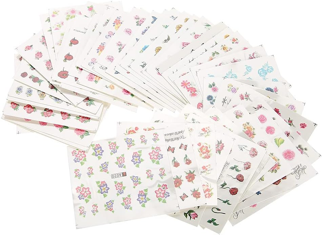 Mingzhe Nail Art Water Transfer Sticker 50 Sheets Mixed Flower Cartoon Decals for DIY Nail Design Festival Decoration (BLE Series) image number 2