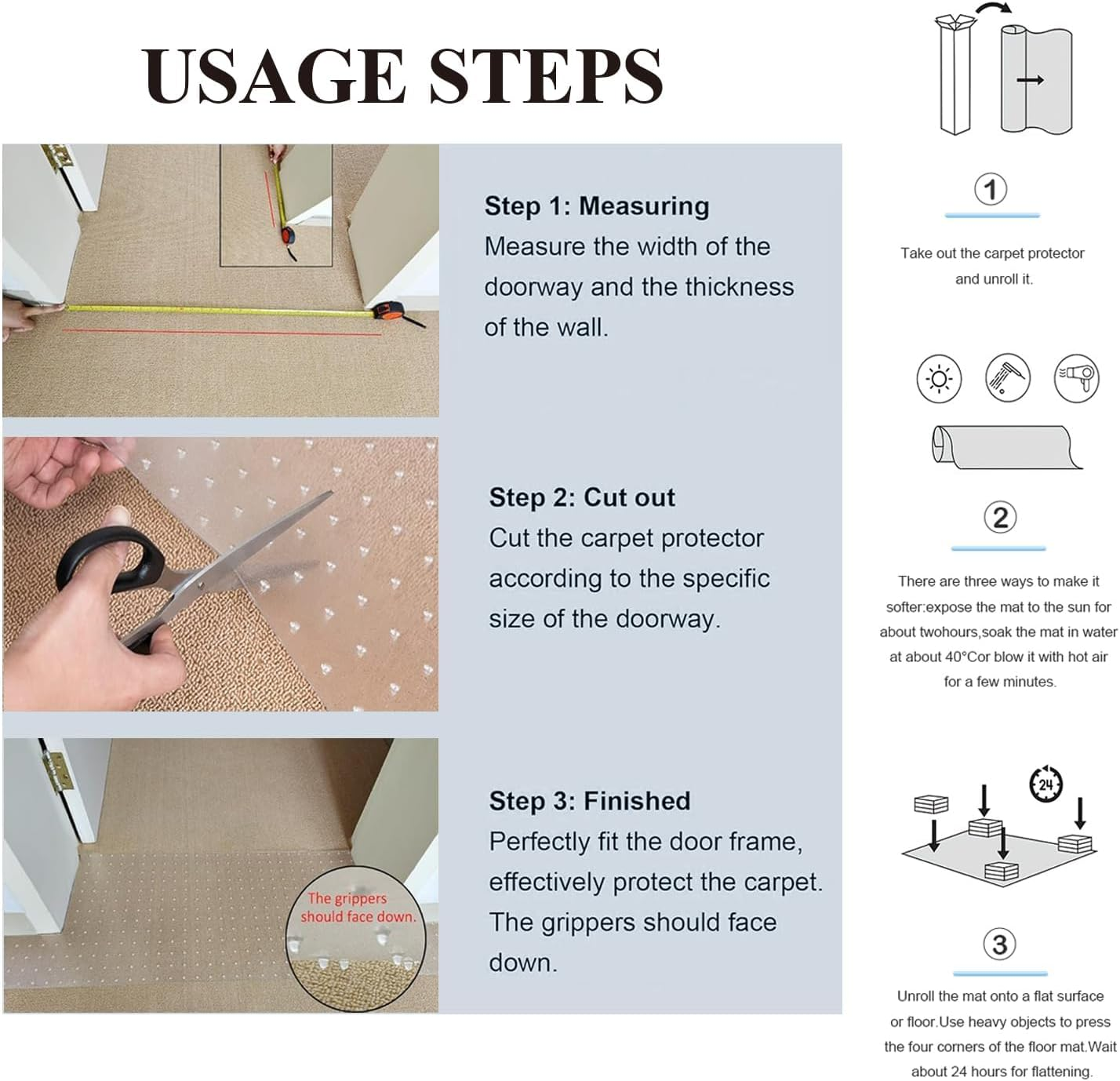 Carpet Protector for Pets, Cat Carpet Protector Mat, Non-Slip Carpet Protector for Pets DIY, Anti-Scratch Mat under Door, Clear PVC, Easy to Cut, 38X112Cm