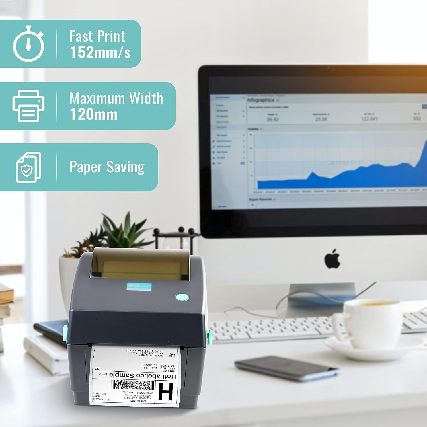 Hotlabel S8 Shipping Label Printer, 4X6 Direct Thermal Label Printer for Shipping Packages, Amazon Shopify Fedex USPS Product Barcode Sticker Maker Machine, Address Mailing Postage Labels image number 2