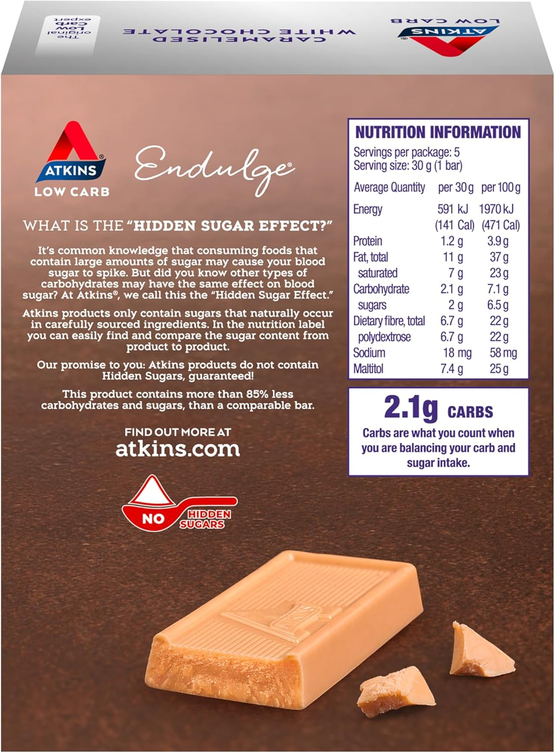 Atkins Endulge Caramelised White Chocolate Bars 5 X 30G