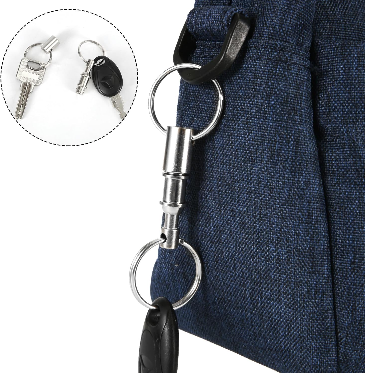 Quick Release Keychain, Premium Iron Double Pull Quick Release Key Ring Detachable Key Ring Quick Disconnect Key Ring Pull Apart Key Chain Crafts Accessories(Silver) image number 1