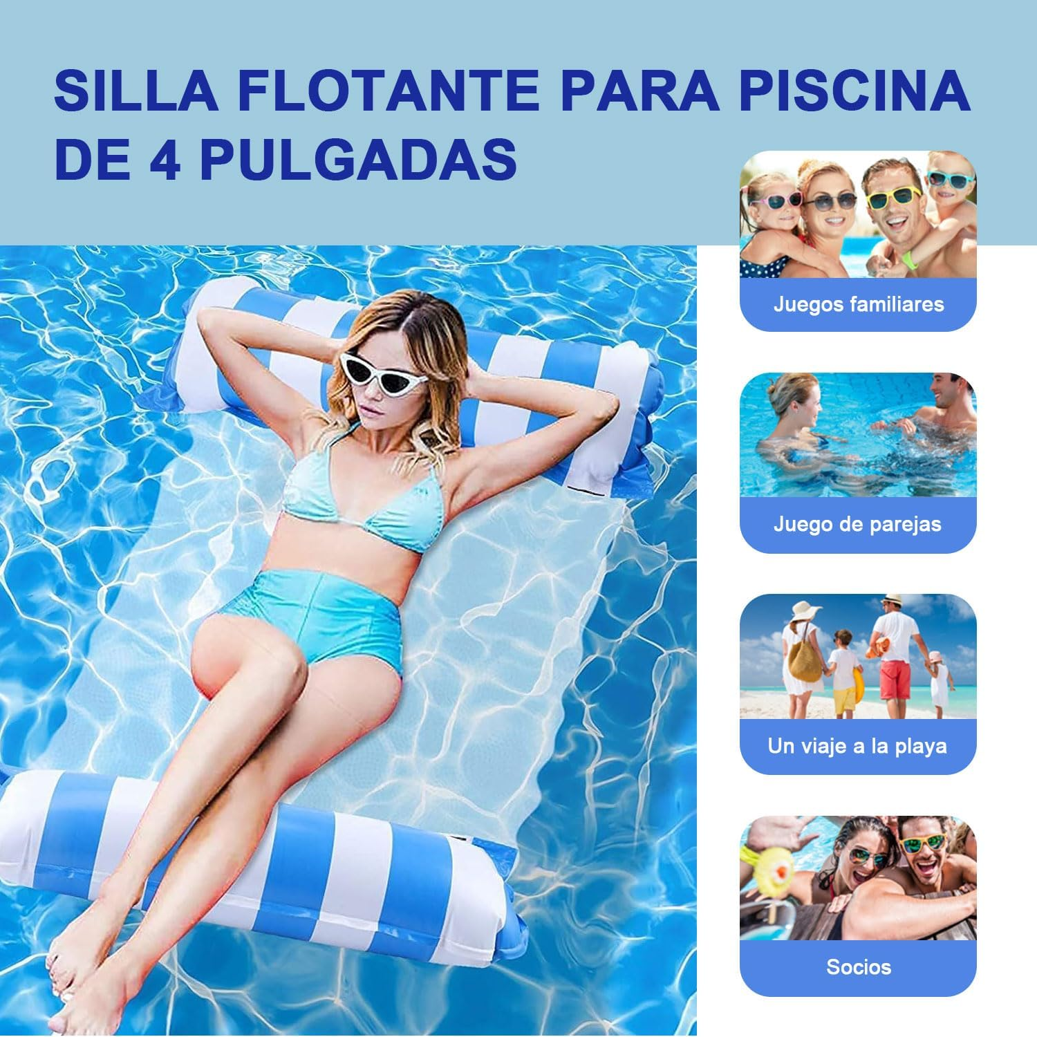 Water Hammock, 4 in 1 Inflatable Pool Float Hammock, Inflatable Swimming Pool & Beach Lounger, Multi-Portable, Saddles, Lounge Chairs, Drifters.For Adult Holiday Entertainment and Relaxation image number 5