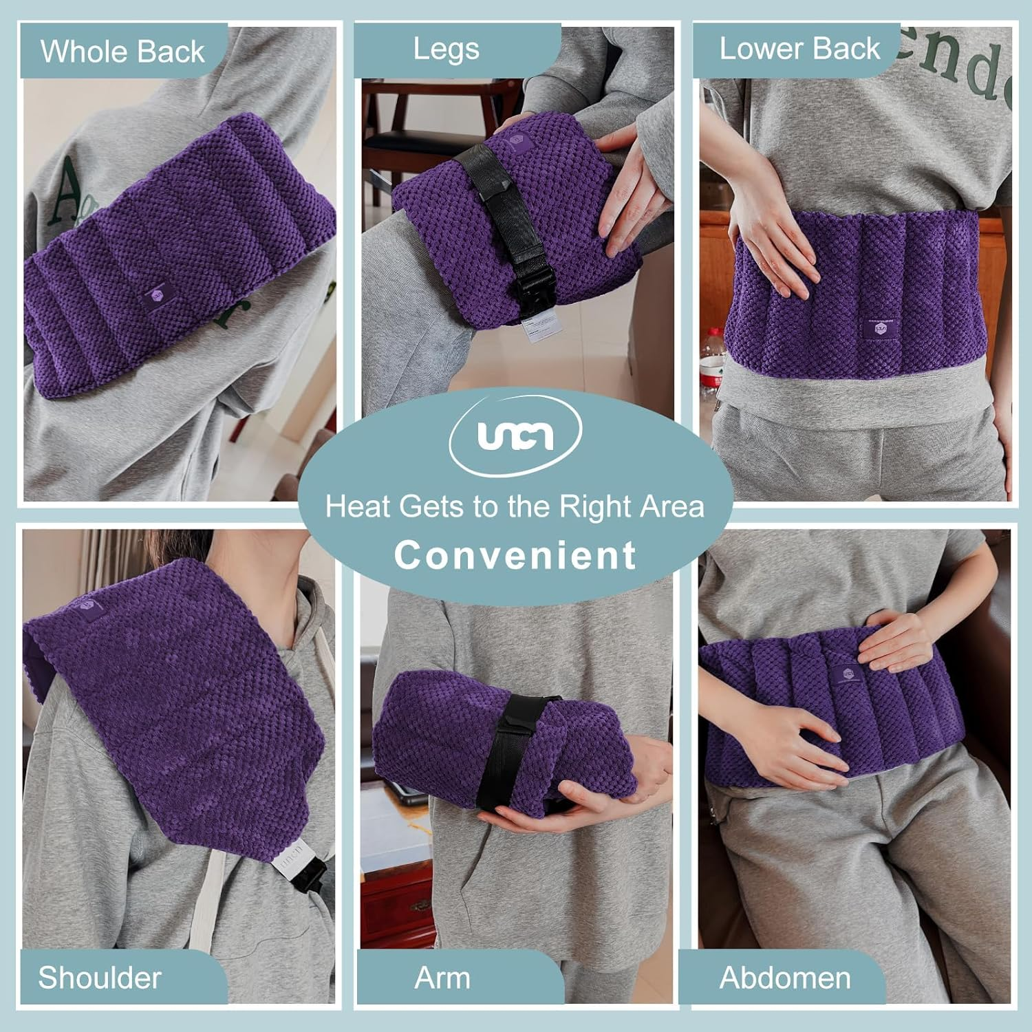 UNCN Large Microwave Heat Pack for Lower Back Pain Relief with Adjustable Strap| Wheat Bags Microwavable for Belly, Lumbar, Neck & Shoulder, Cramps, Menstrual, Muscle Spasms| Back Heat Pack (Dark Purple) image number 1
